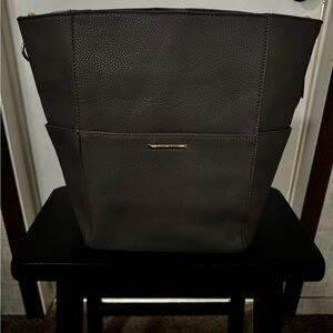 Alexis Bendel Grey Pebbled Tote with Gold Plaque